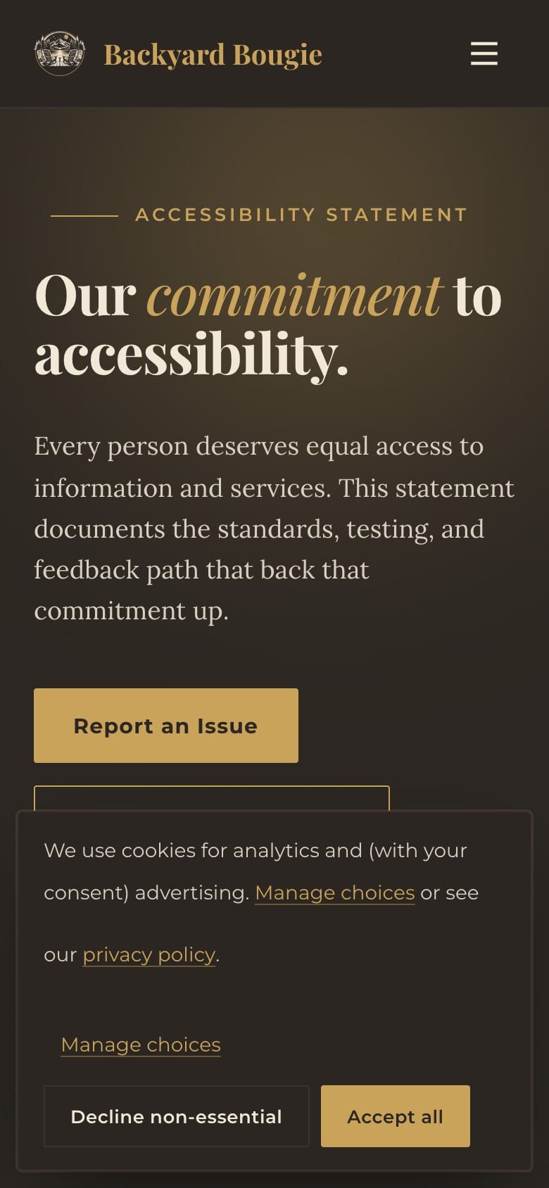 A consent banner offering accept, decline and choose options