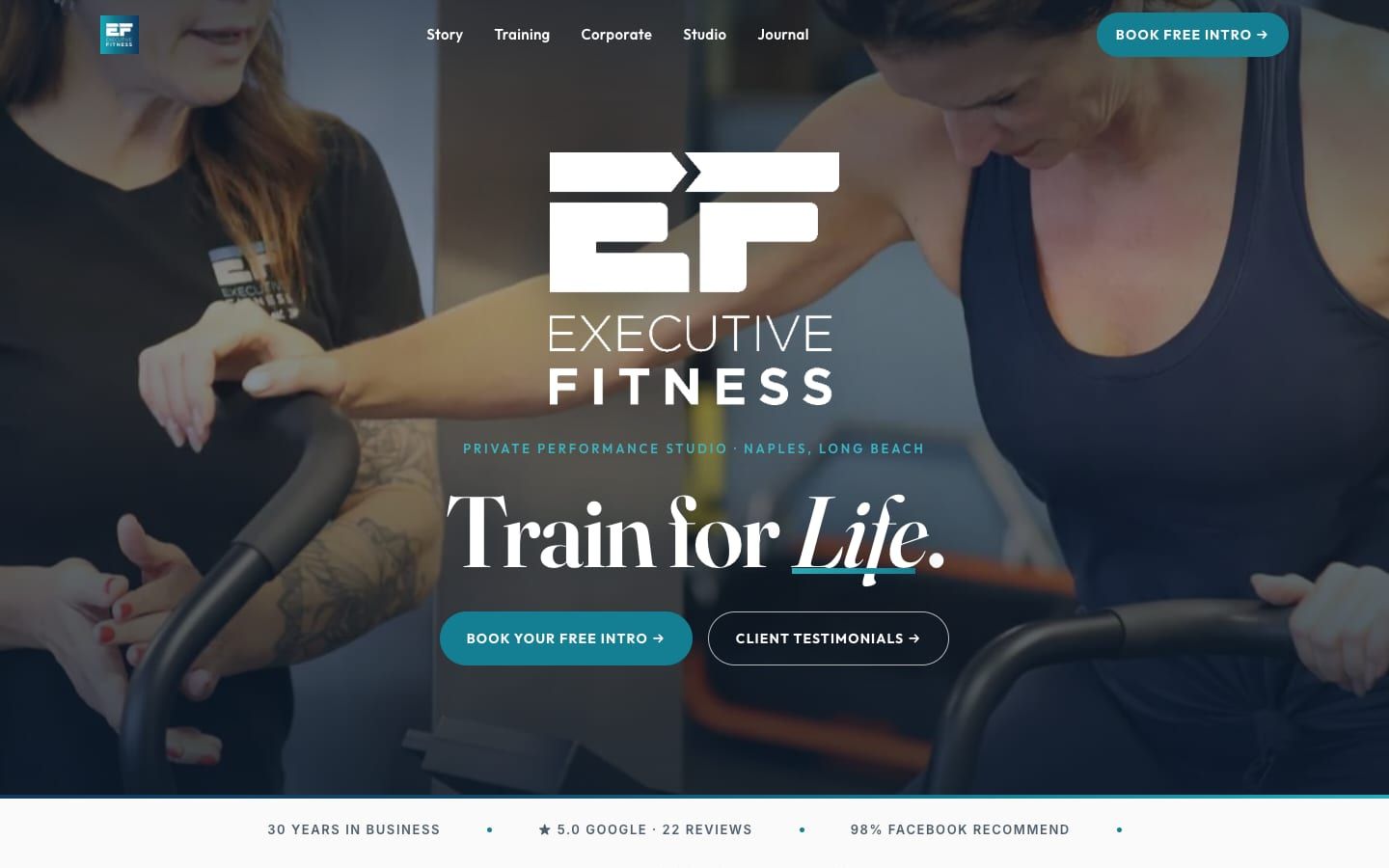 Executive Fitness website, desktop view