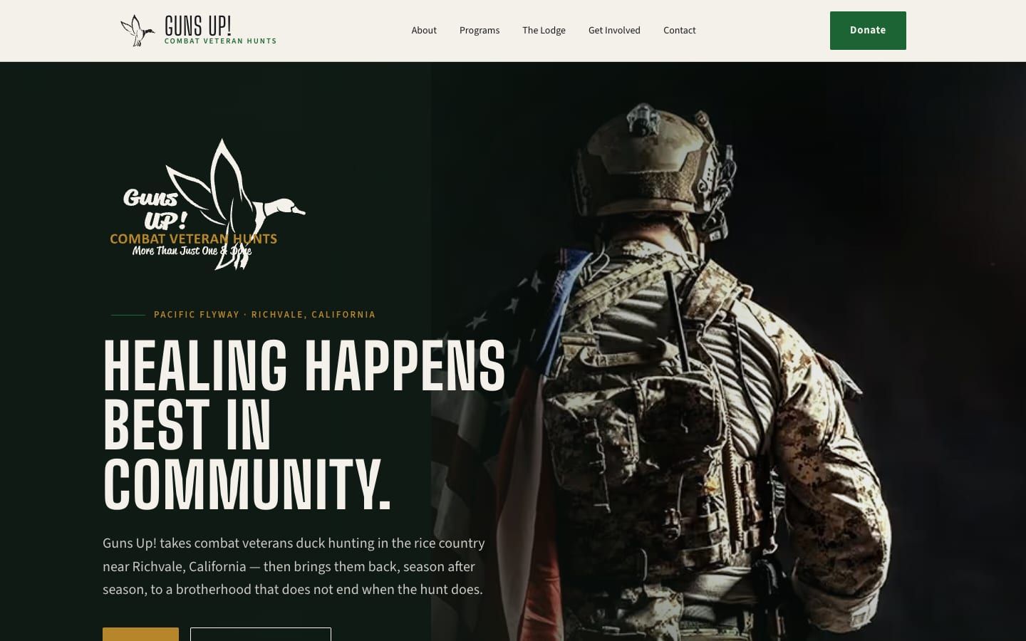 Guns Up Waterfowl website, desktop view