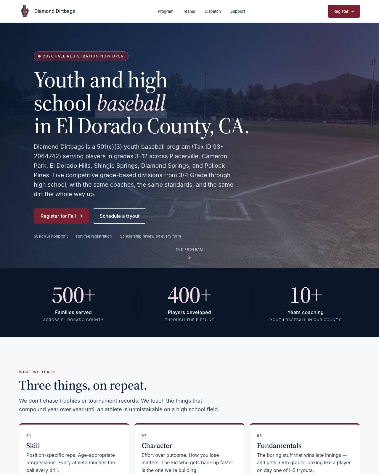 Diamond Dirtbags website preview